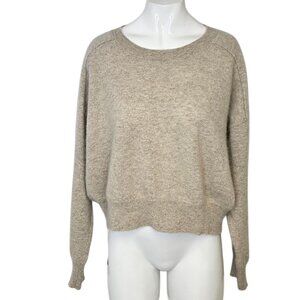 Aspen Womens 100% Cashmere Sweater, 2 Ply, Heathered Oatmeal, Semi Crop, Size XL